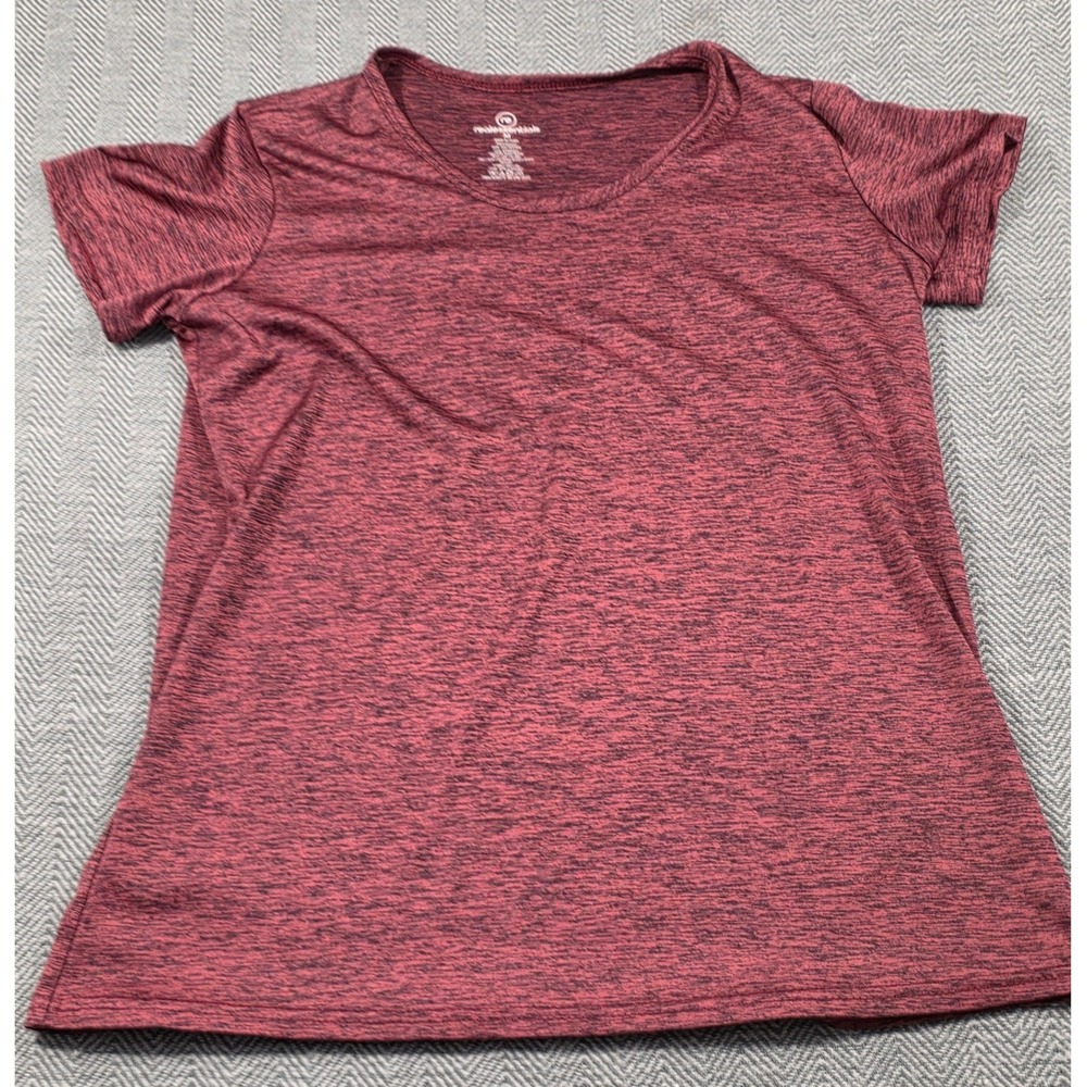 Real Essentials Mens Burgundy Space Dye Short Sleeve Activewear Top Size M
